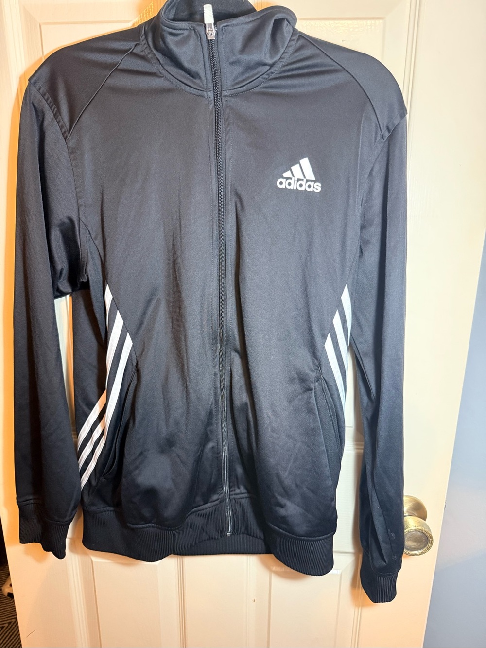 adidas Black Full-Zip Track Jacket with White Accents Unisex Large